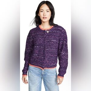 Free People Walk on by Space Knit wool blend purple cardigan size XS